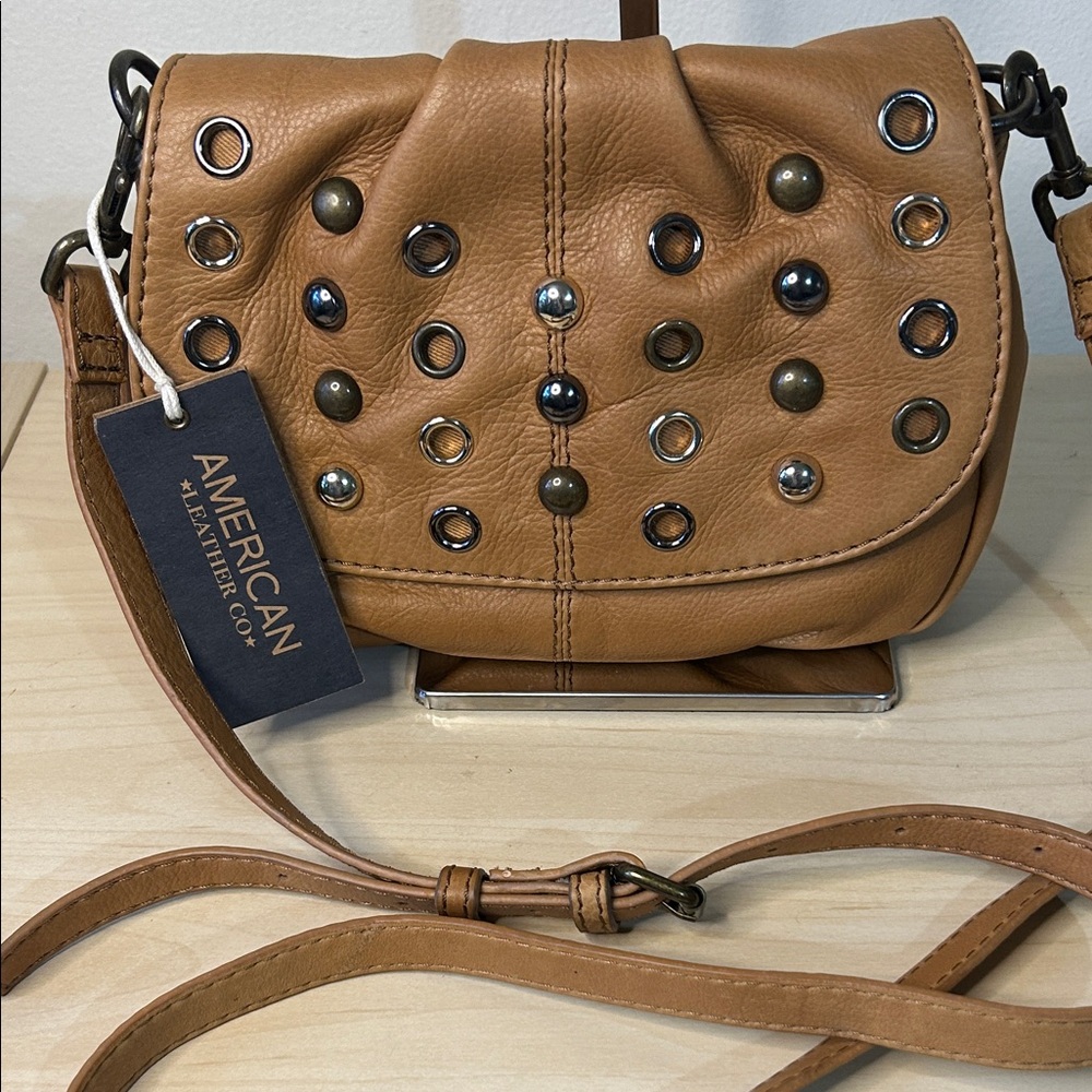 American Leather Stud and Grommet Crossbody Bag
